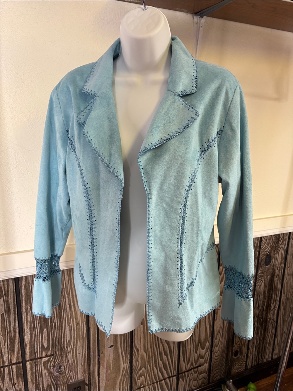 Beverly Hills Polo Club Light Blue Suede Open Front Blazer